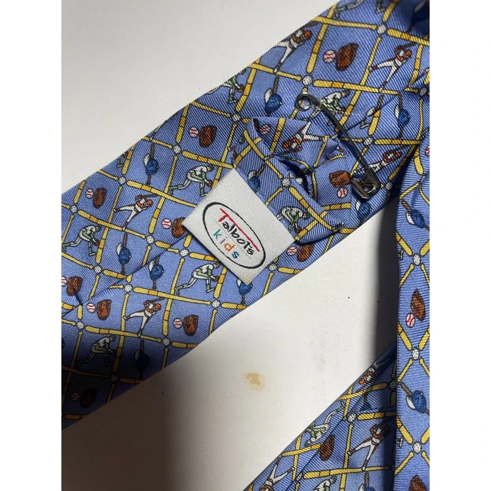 Talbots Kids‎ Necktie Boys OS Blue Baseball Silk Novelty Sporty Preppy Accessory